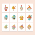 Whimsical Mushrooms twelve-pack mini diamond painting set with all designs