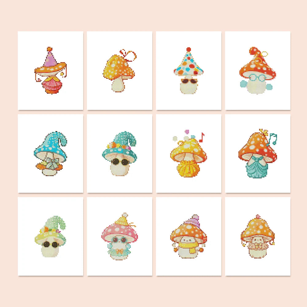 Whimsical Mushrooms Mini Diamond Painting Set – 12 Pack