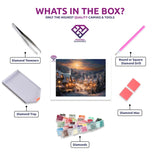Winter's Embrace diamond painting kit contents shown together