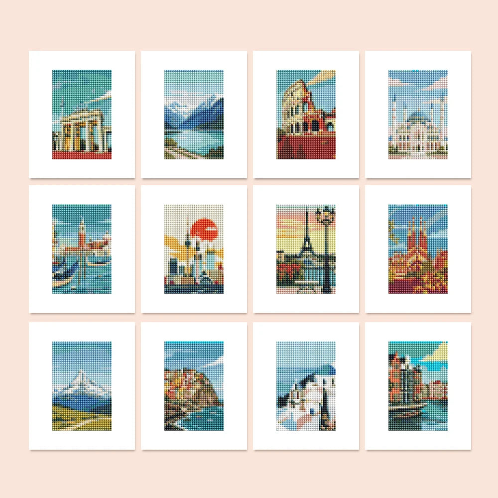 World Landmarks Mini Diamond Painting Set – 12 Pack