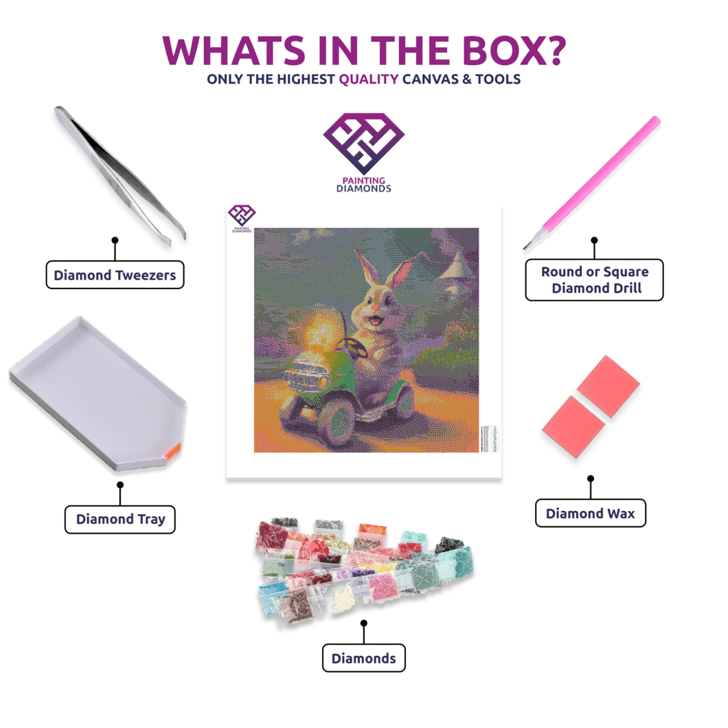 Easter Bunny on a Tractor - 5D Diamond Painting Kit