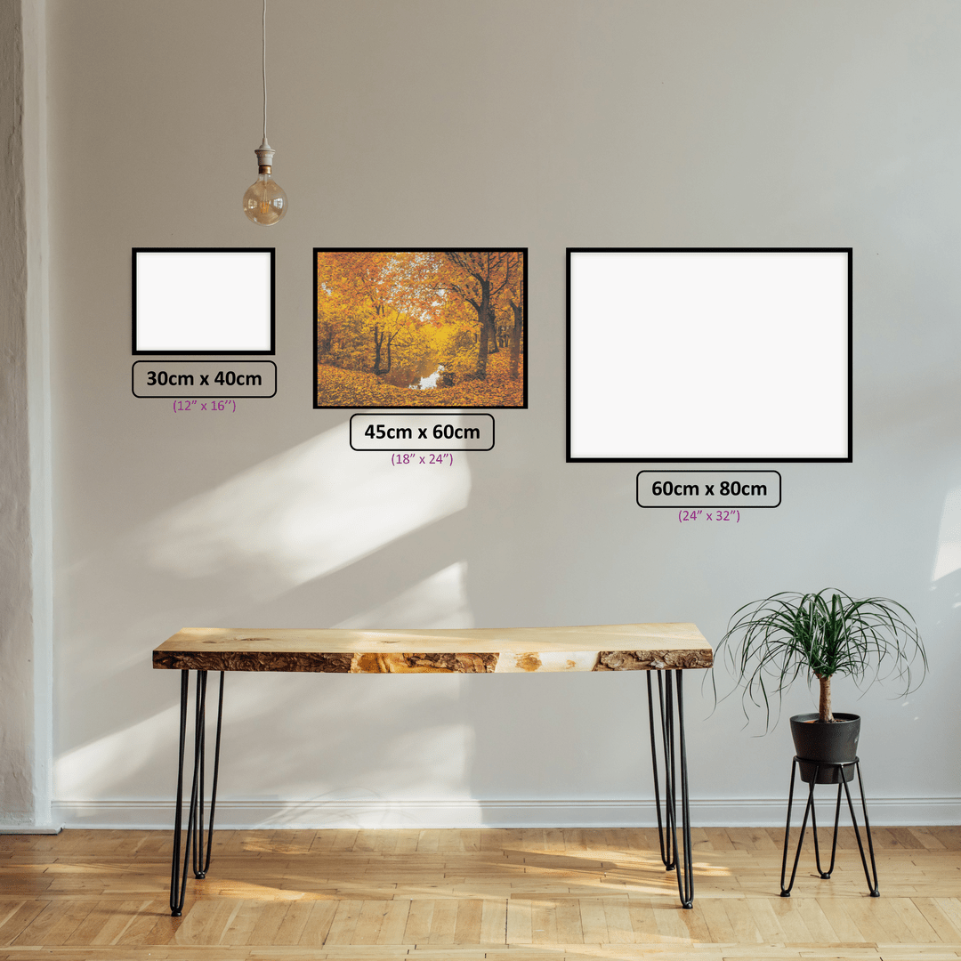 Autumn Lake Reverie diamond painting displayed in a room setting