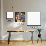 Colourful Dog diamond painting displayed in a room setting