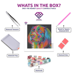 Colourful Dog diamond painting kit contents shown together