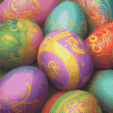 Colourful Easter Eggs artwork shown as a completed diamond painting preview