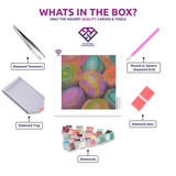 Colourful Easter Eggs diamond painting canvas with tweezers, applicator pen, tray, wax and coloured drills