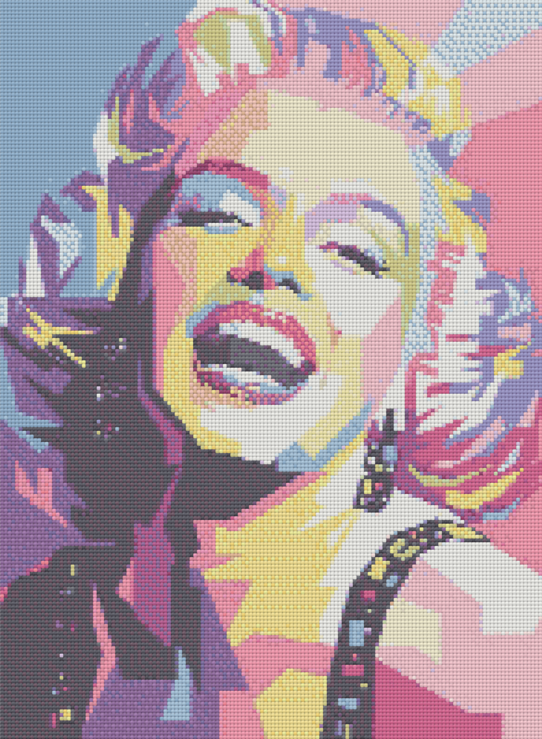 Colourful Monroe artwork shown as a completed diamond painting preview
