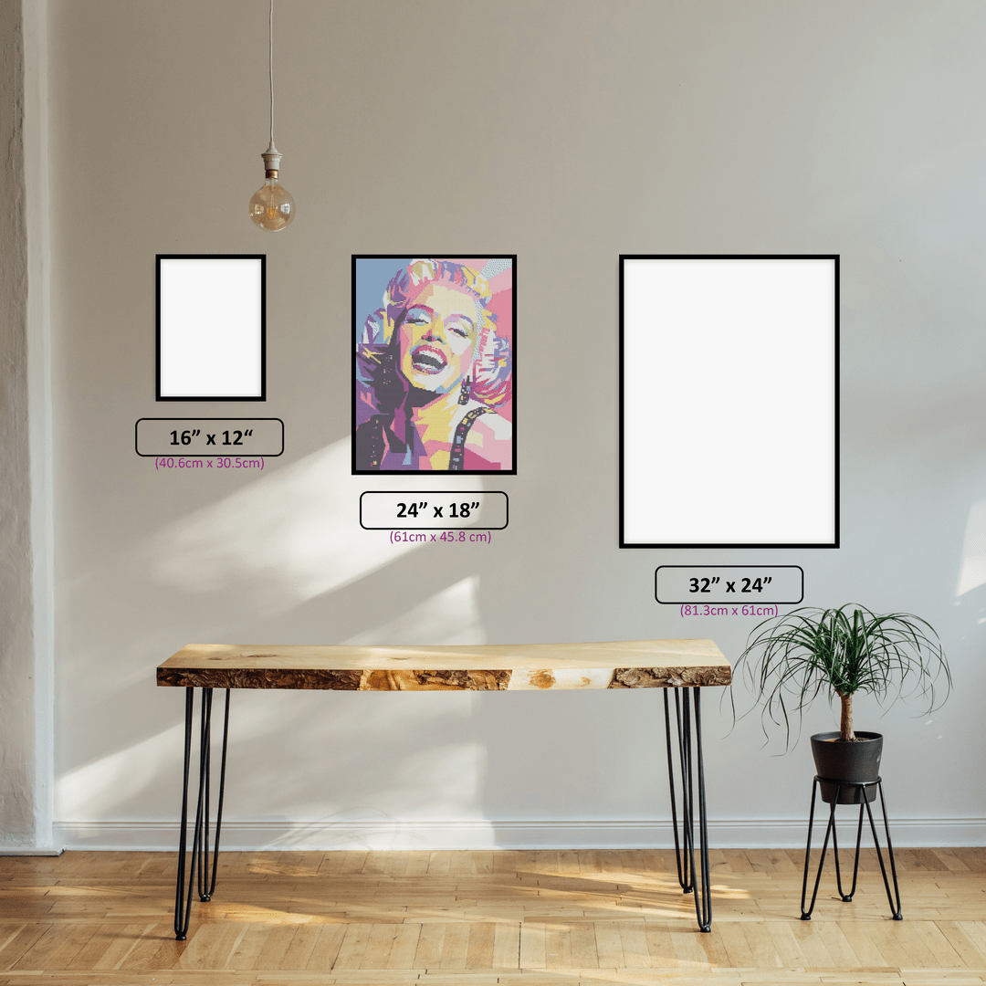 Colourful Monroe diamond painting displayed in a room setting