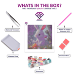 Cute Easter Bunny diamond painting canvas with tweezers, applicator pen, tray, wax and coloured drills