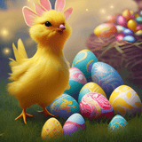 stylised yellow chick-like bird