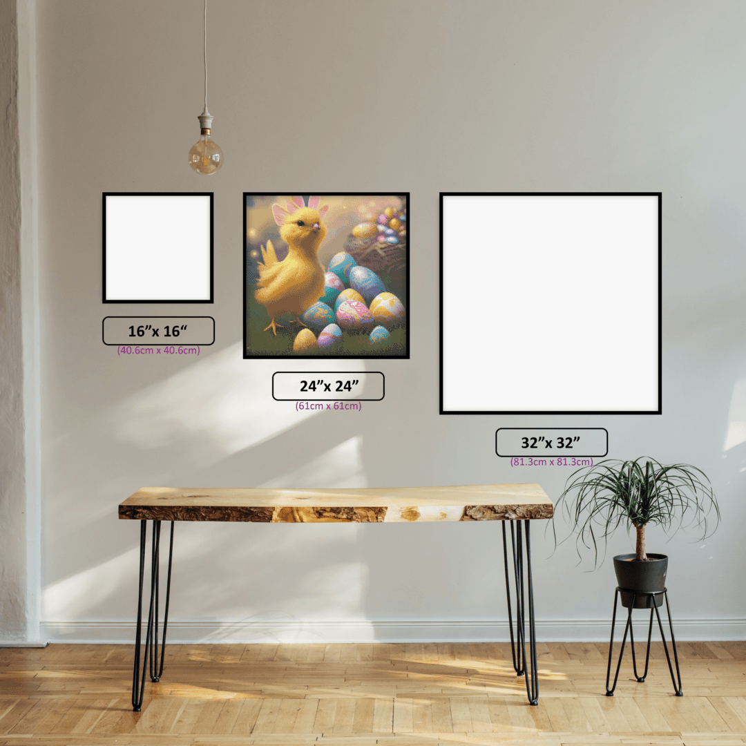 Easter Baby Chicken diamond painting displayed in a room setting