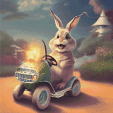 Easter Bunny on a Tractor artwork shown as a completed diamond painting preview