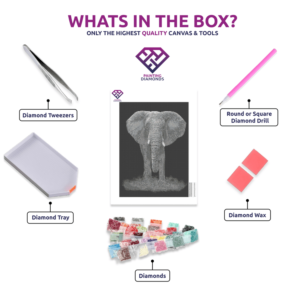 Black & White Elephant - 5D Diamond Painting Kit
