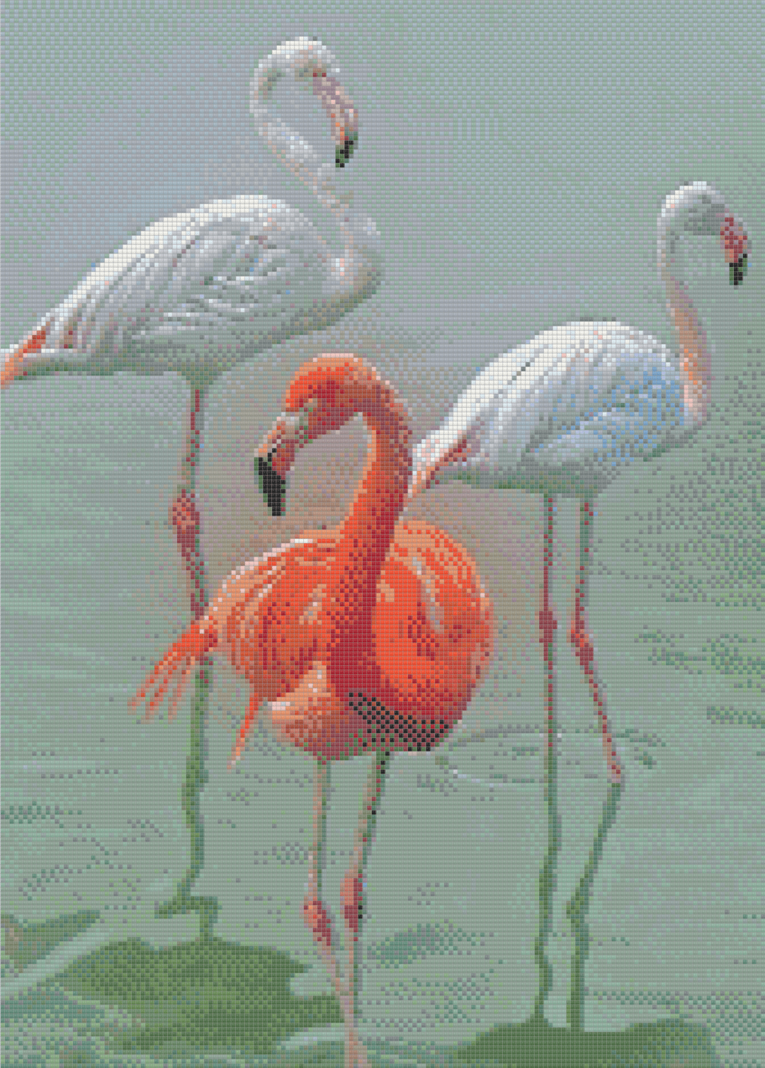 Flamingo Trio artwork shown as a completed diamond painting preview