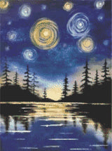 Galactic Lake Nightscape artwork shown as a completed diamond painting preview