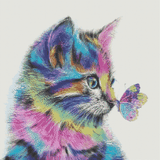 Kitten's Butterfly Encounter artwork shown as a completed diamond painting preview