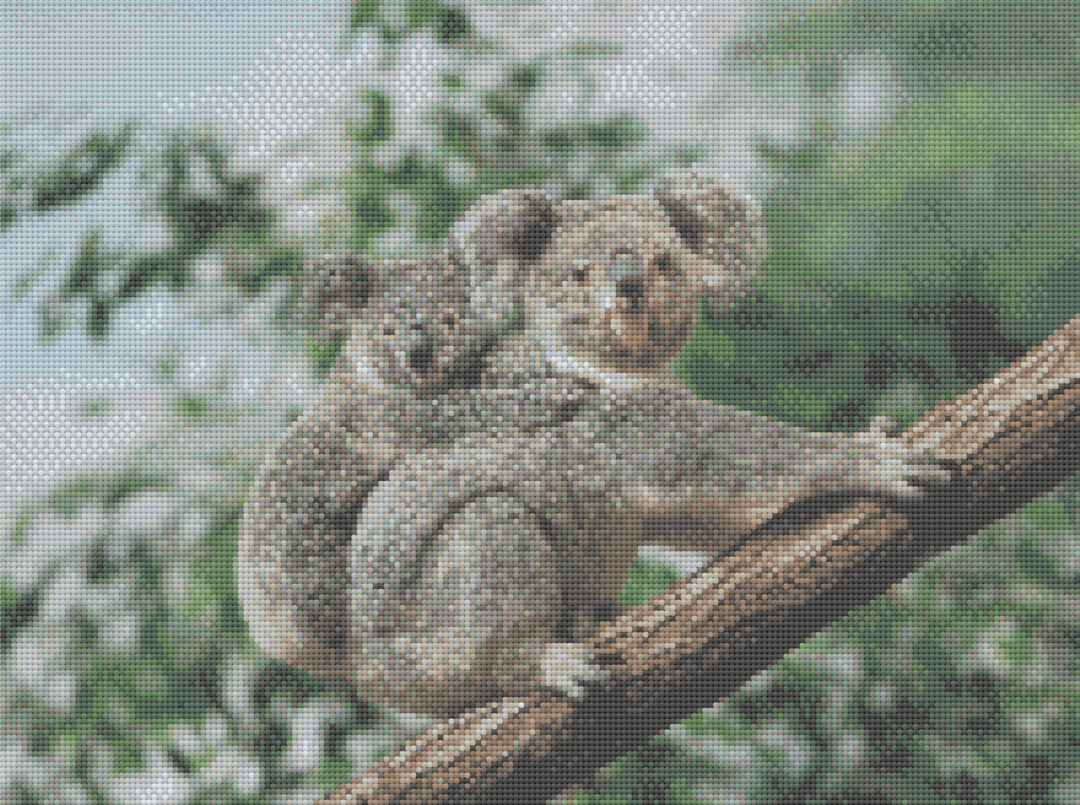 Koala Family artwork shown as a completed diamond painting preview