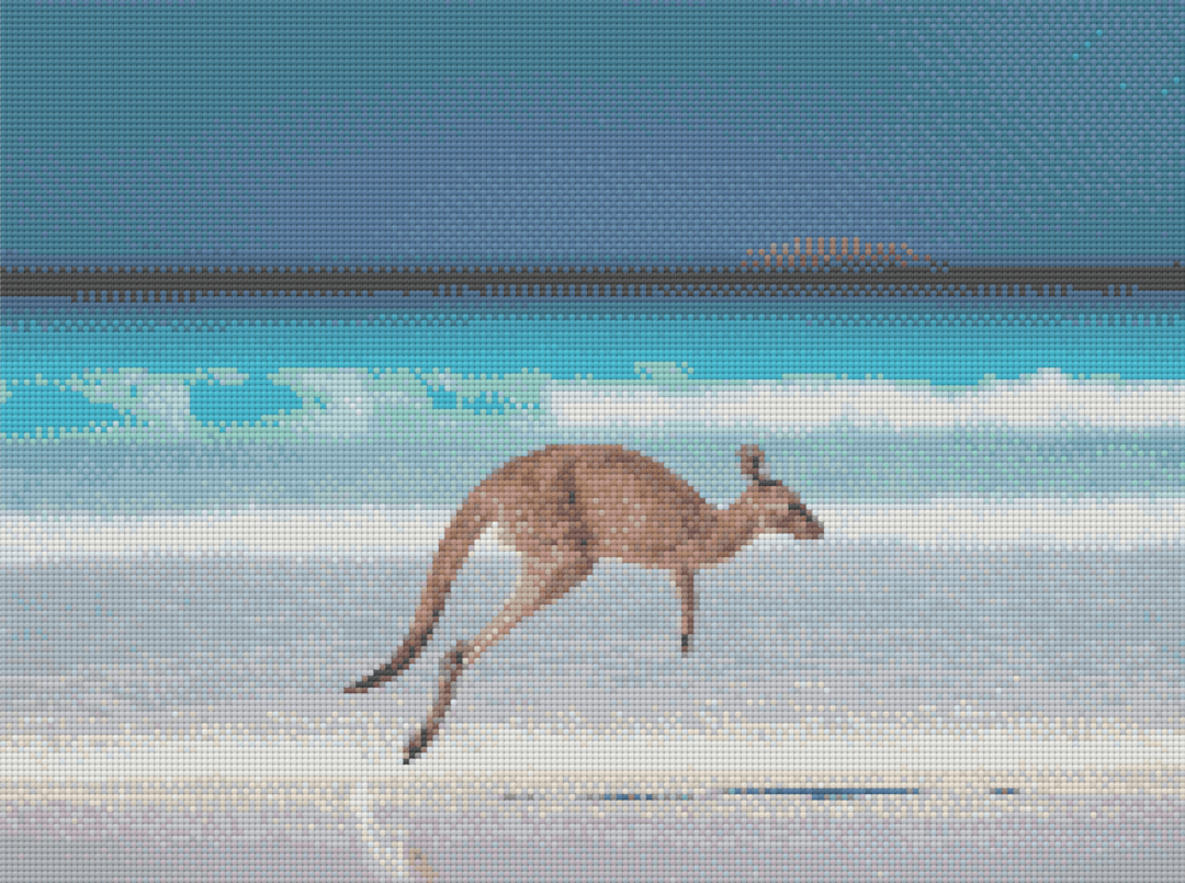 Lucky Bay Roo artwork shown as a completed diamond painting preview