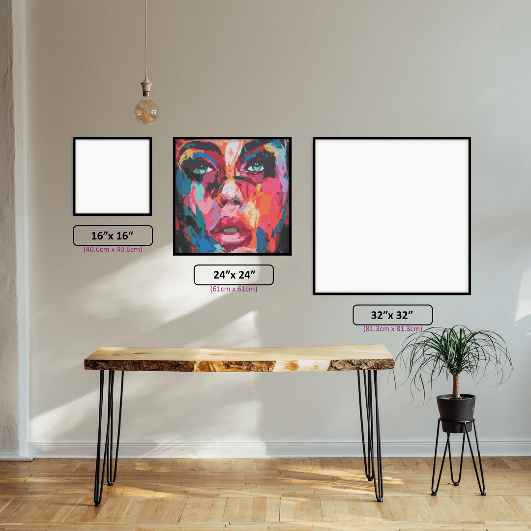 Modern Woman diamond painting displayed in a room setting