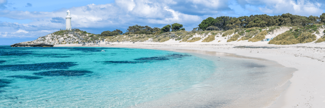 curving sandy shoreline beside clear blue water in sandy beach and shoreline