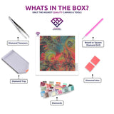 Psychedelic Color Burst diamond painting kit contents shown together
