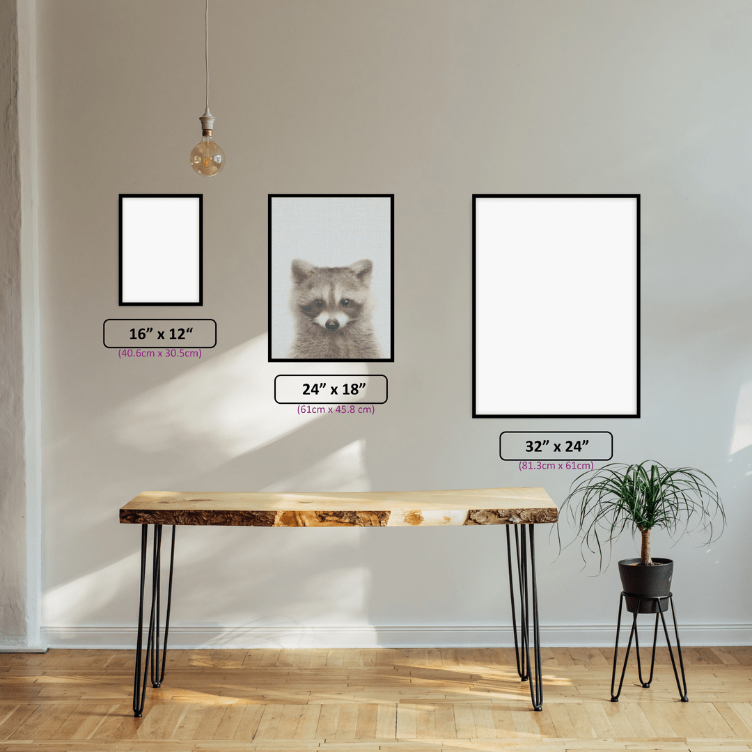 Raccoon diamond painting displayed in a room setting