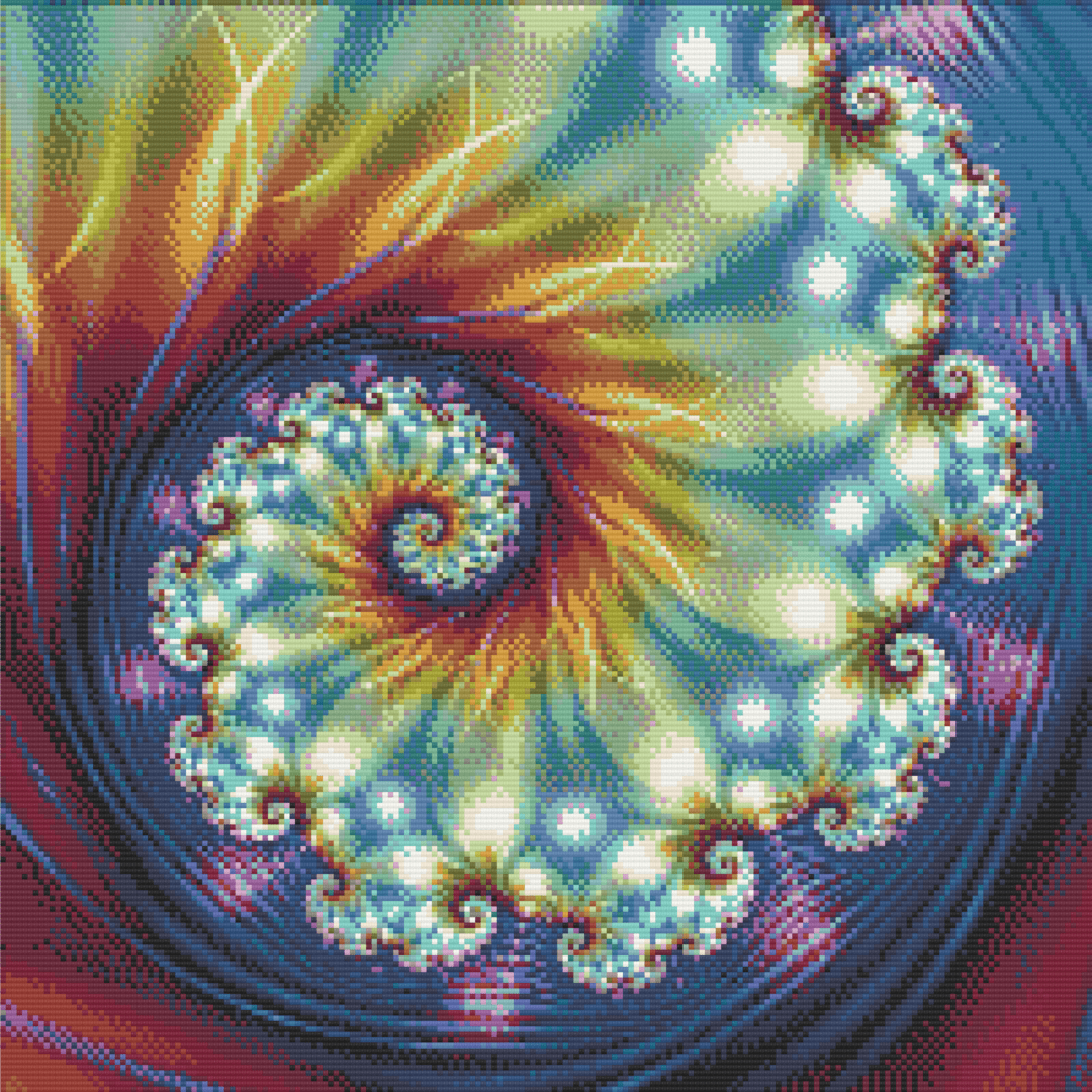 Rainbow Kaleidoscope artwork shown as a completed diamond painting preview