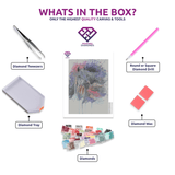 Splashed Equine Spirit diamond painting kit contents shown together