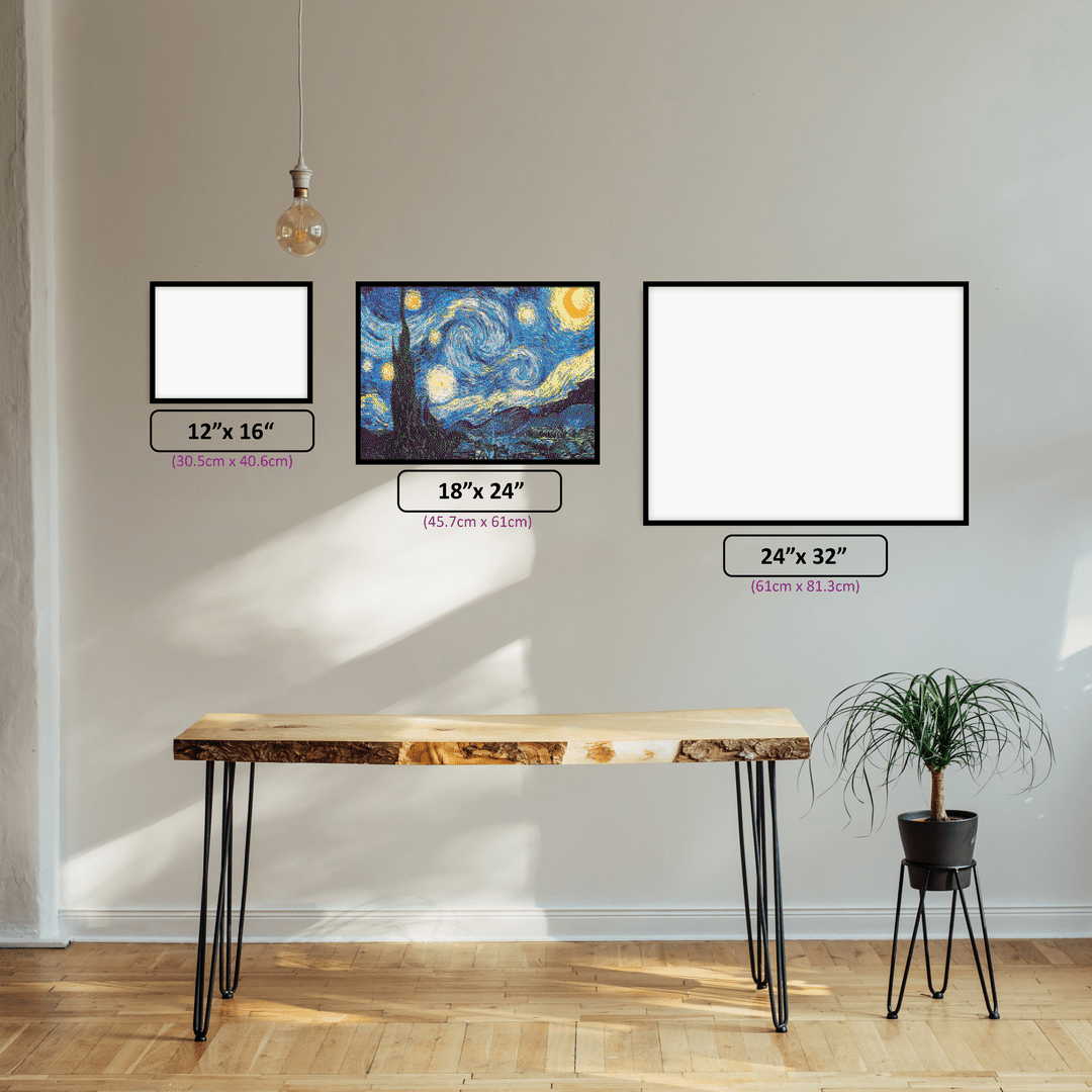 Starry Night diamond painting displayed in a room setting