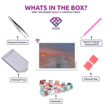 Sunset Serenade of the Apostles diamond painting canvas with tweezers, applicator pen, tray, wax and coloured drills