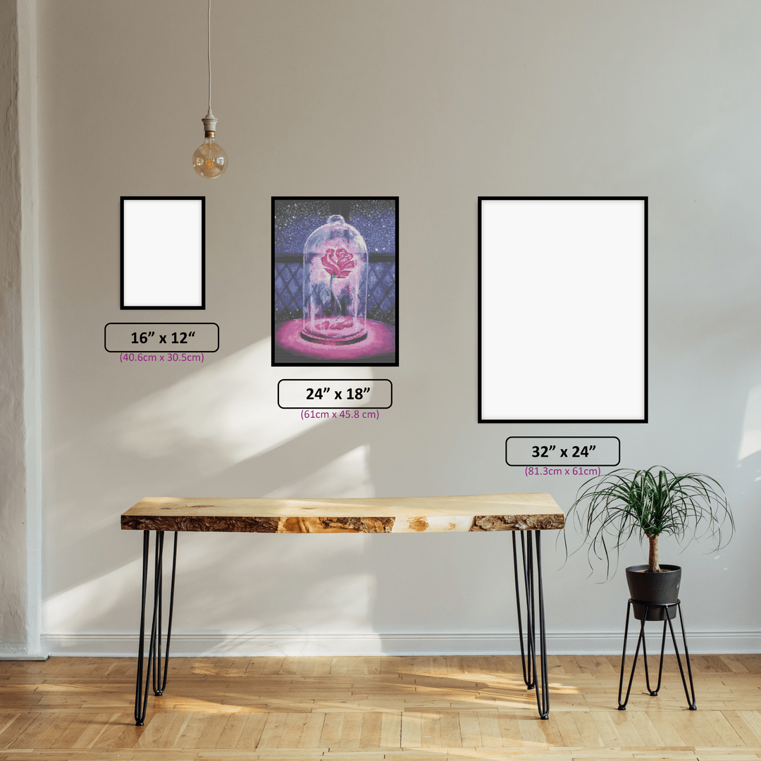 The Enchanted Rose diamond painting displayed in a room setting