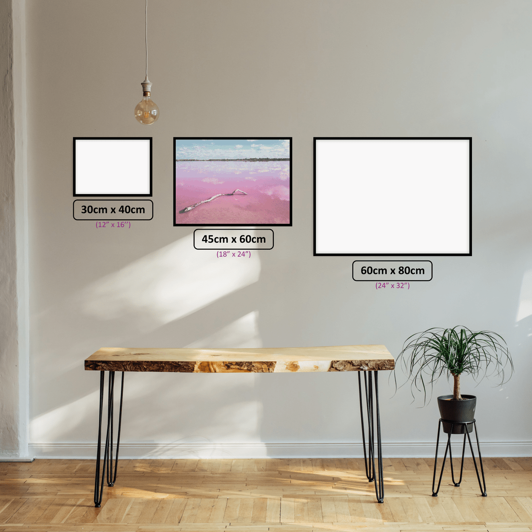 The Pink Lake diamond painting displayed in a room setting