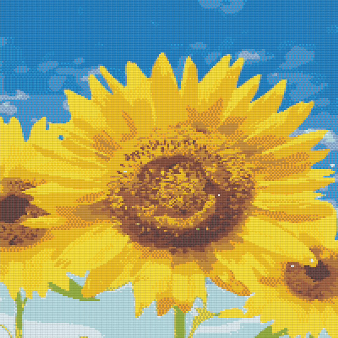 Vibrant Sunflower artwork shown as a completed diamond painting preview