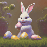 White Easter Bunny artwork shown as a completed diamond painting preview